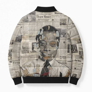 James Baldwin Bomber Puffer Jacket Vintage Newspaper Style