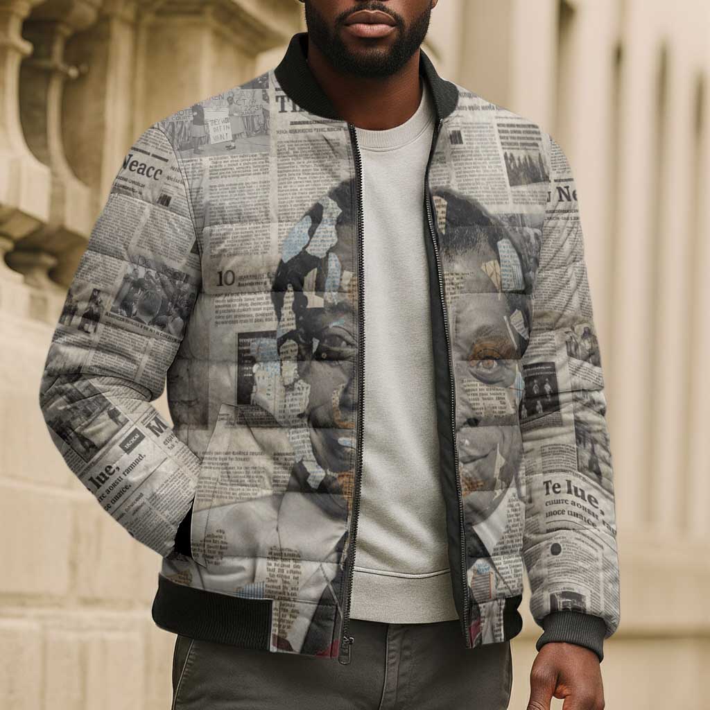 James Baldwin Bomber Puffer Jacket Vintage Newspaper Style