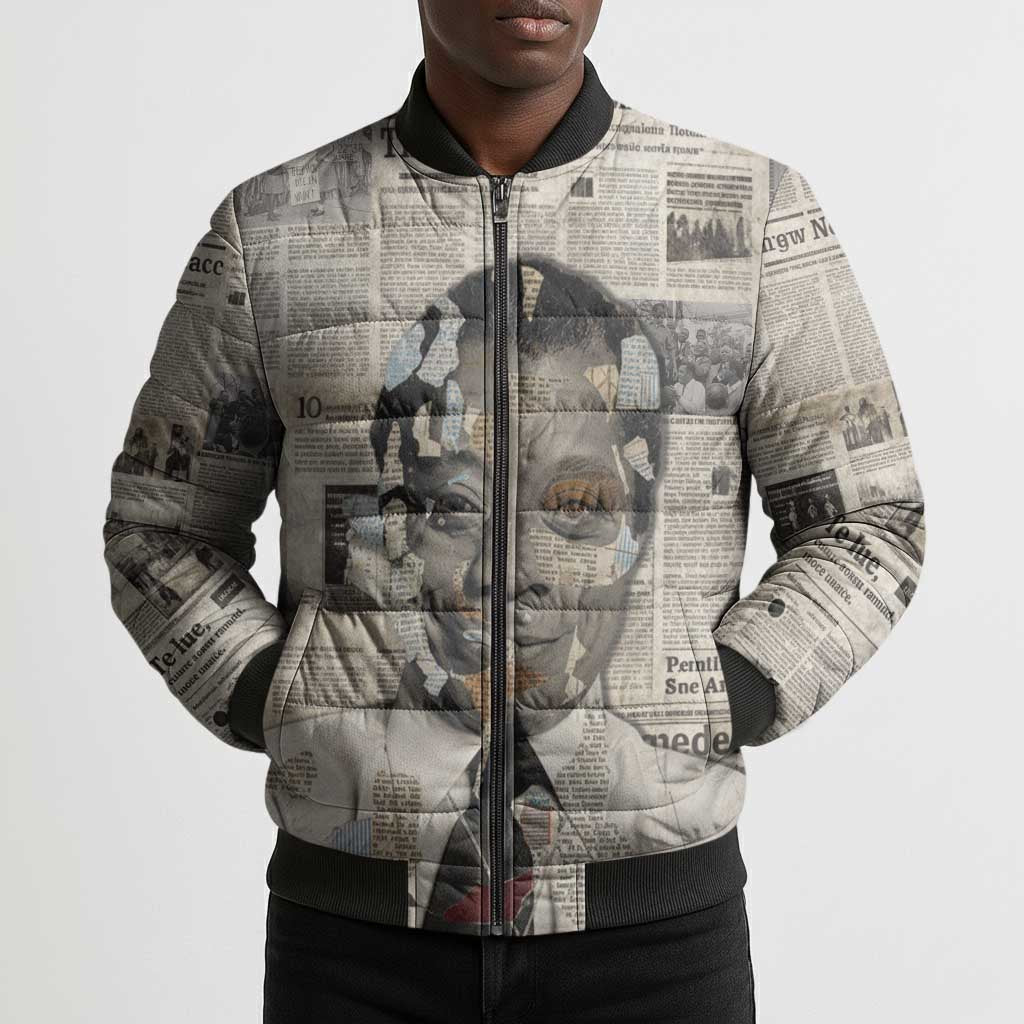 James Baldwin Bomber Puffer Jacket Vintage Newspaper Style