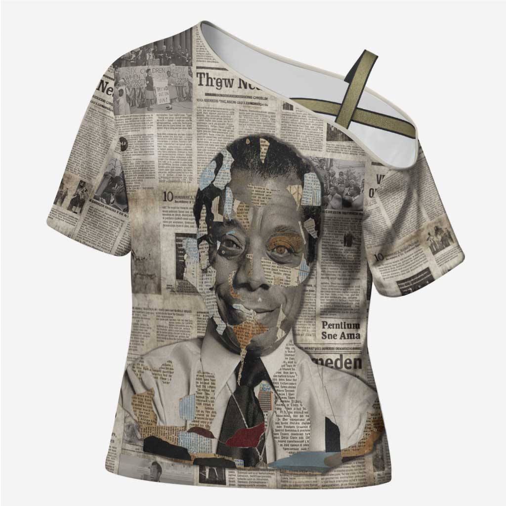 James Baldwin Cross Shoulder Shirt Vintage Newspaper Style