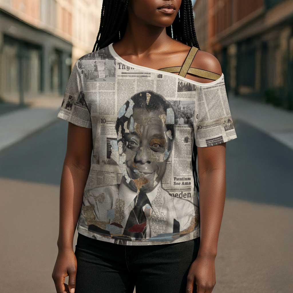 James Baldwin Cross Shoulder Shirt Vintage Newspaper Style
