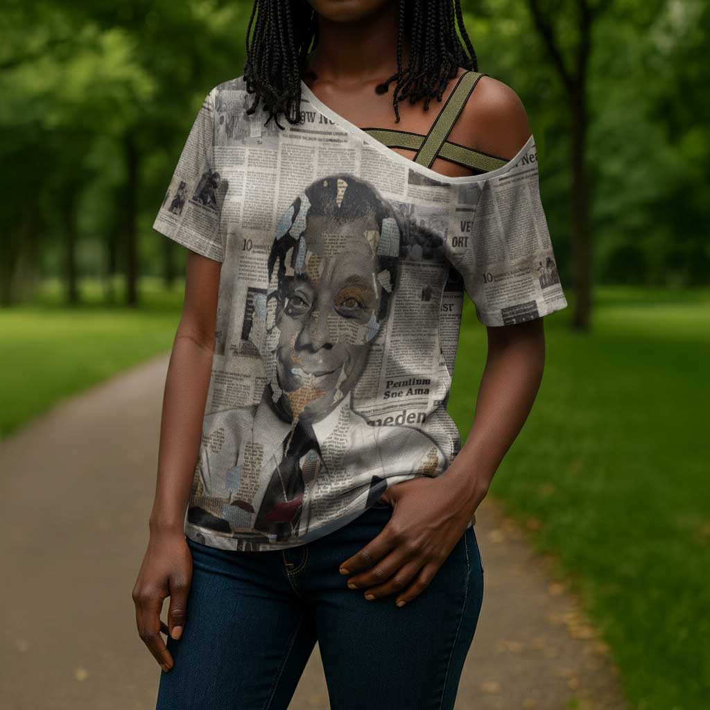 James Baldwin Cross Shoulder Shirt Vintage Newspaper Style