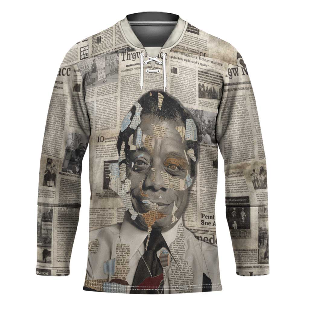 James Baldwin Hockey Jersey Vintage Newspaper Style