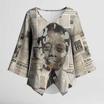 James Baldwin Kimono Sleeve Blouse Vintage Newspaper Style