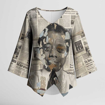 James Baldwin Kimono Sleeve Blouse Vintage Newspaper Style