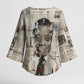 James Baldwin Kimono Sleeve Blouse Vintage Newspaper Style