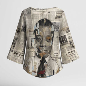 James Baldwin Kimono Sleeve Blouse Vintage Newspaper Style