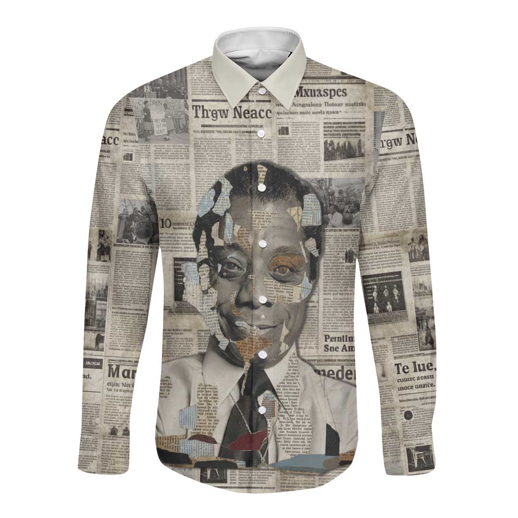 James Baldwin Long Sleeve Button Shirt Vintage Newspaper Style