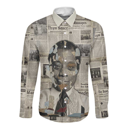 James Baldwin Long Sleeve Button Shirt Vintage Newspaper Style