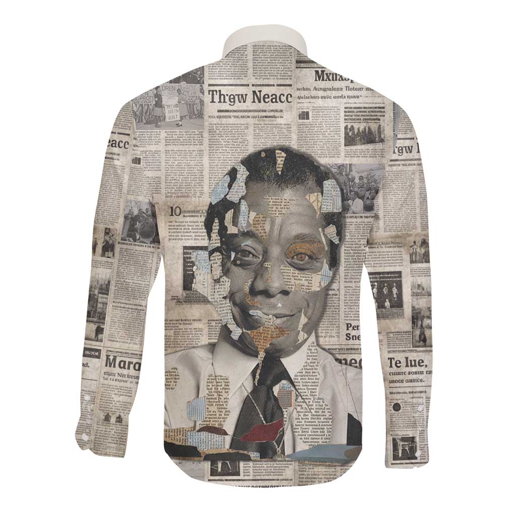 James Baldwin Long Sleeve Button Shirt Vintage Newspaper Style