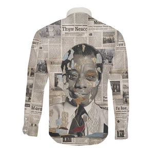 James Baldwin Long Sleeve Button Shirt Vintage Newspaper Style