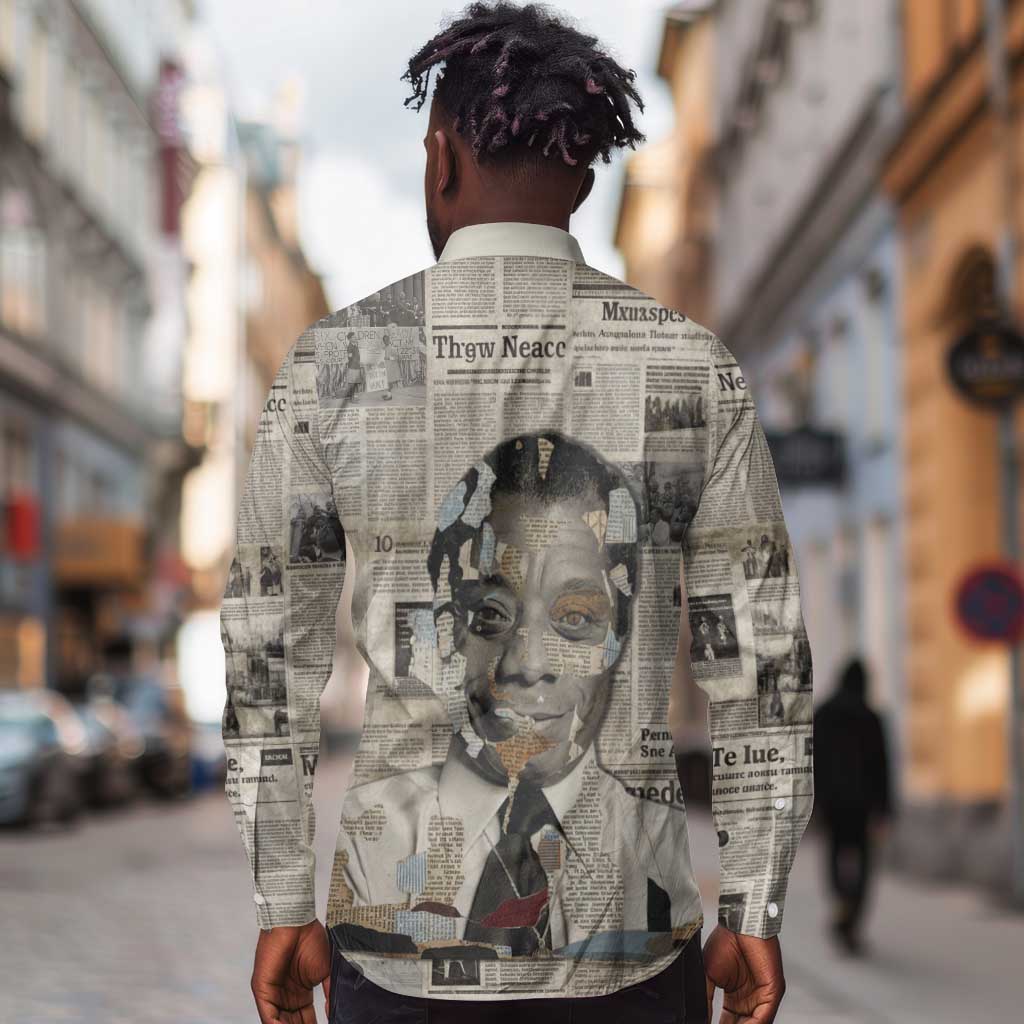 James Baldwin Long Sleeve Button Shirt Vintage Newspaper Style