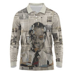 James Baldwin Long Sleeve Polo Shirt Vintage Newspaper Style