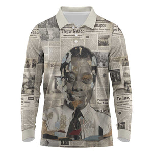 James Baldwin Long Sleeve Polo Shirt Vintage Newspaper Style
