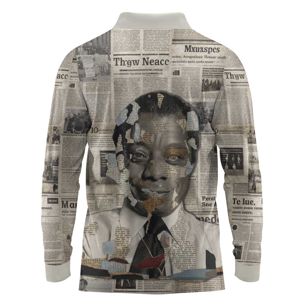 James Baldwin Long Sleeve Polo Shirt Vintage Newspaper Style