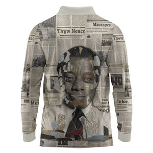 James Baldwin Long Sleeve Polo Shirt Vintage Newspaper Style