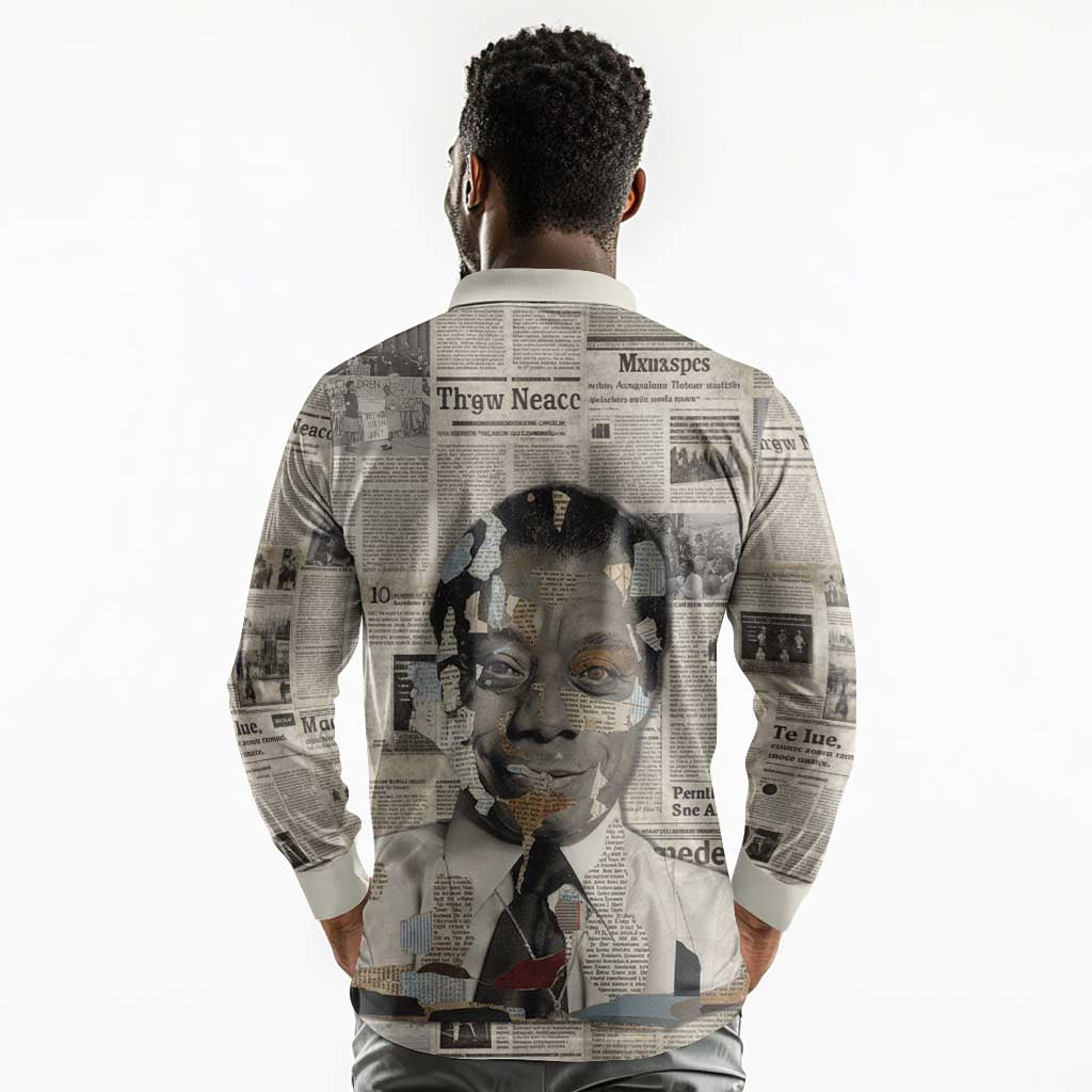 James Baldwin Long Sleeve Polo Shirt Vintage Newspaper Style