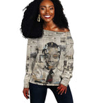 James Baldwin Off Shoulder Sweater Vintage Newspaper Style