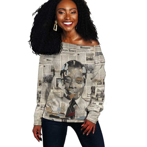James Baldwin Off Shoulder Sweater Vintage Newspaper Style