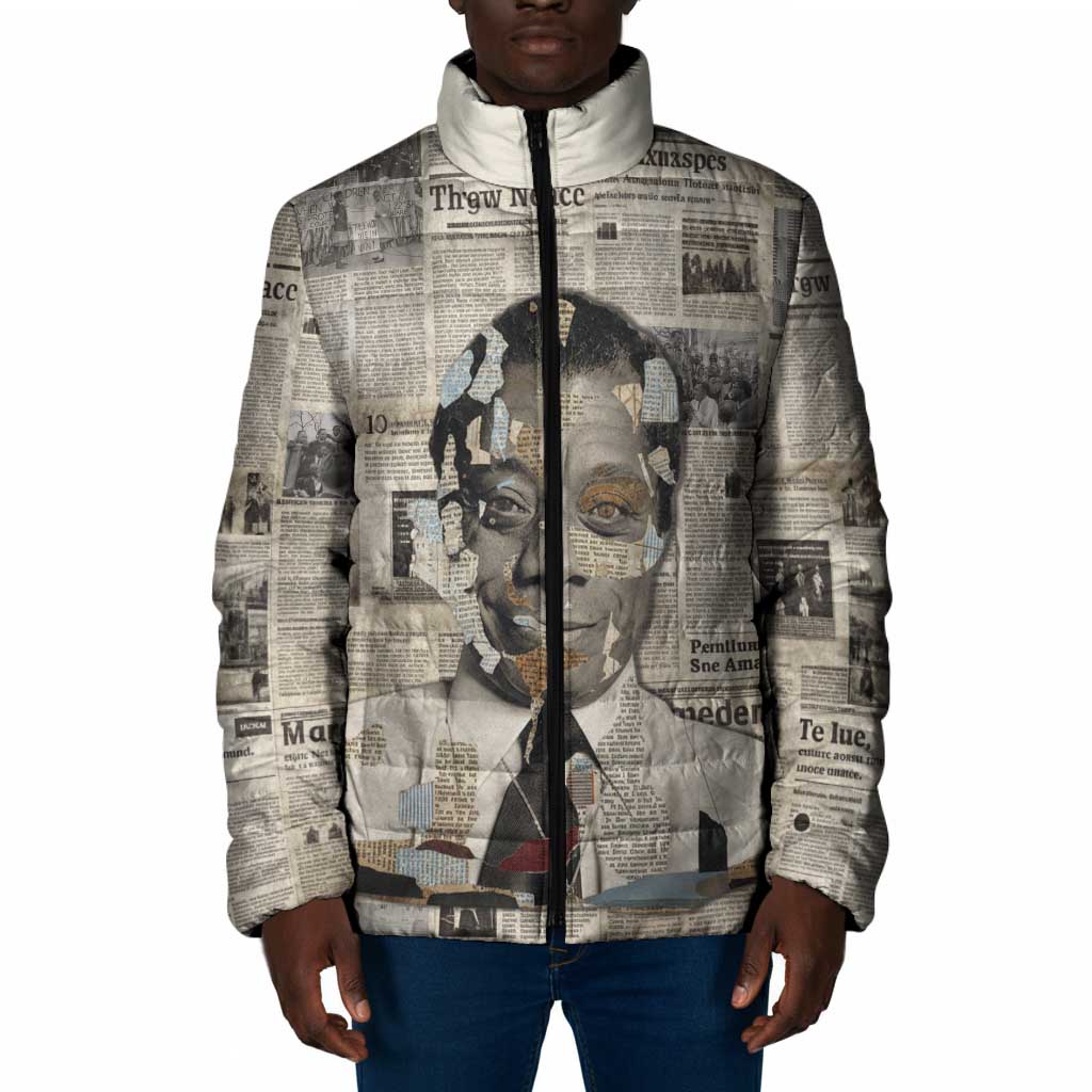 James Baldwin Padded Jacket Vintage Newspaper Style