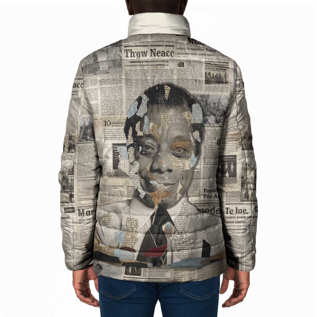 James Baldwin Padded Jacket Vintage Newspaper Style