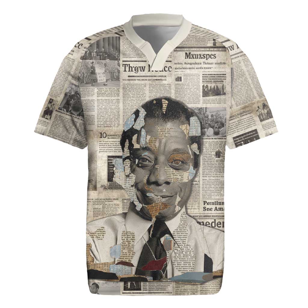 James Baldwin Rugby Jersey Vintage Newspaper Style