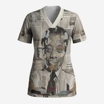 James Baldwin Scrub Top Vintage Newspaper Style