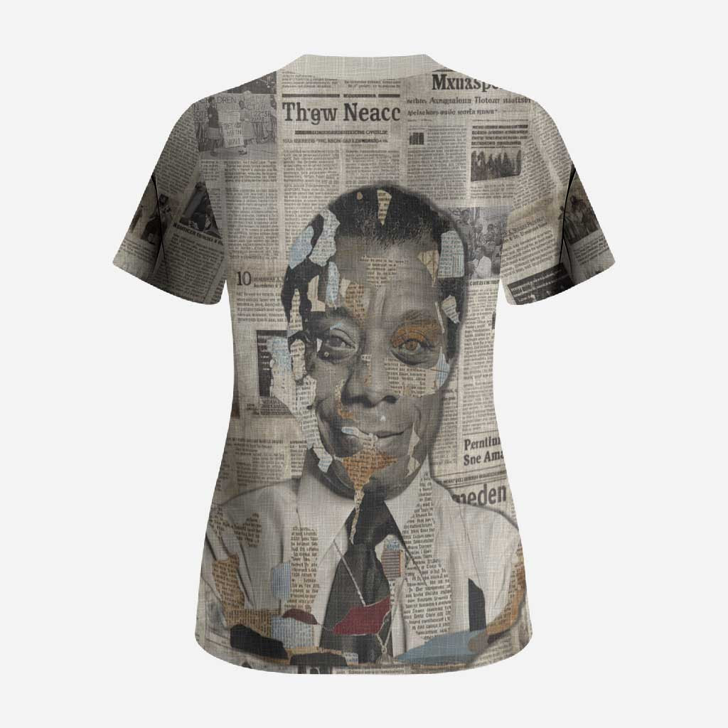 James Baldwin Scrub Top Vintage Newspaper Style