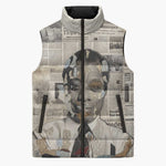 James Baldwin Sleeveless Puffer Jacket Vintage Newspaper Style