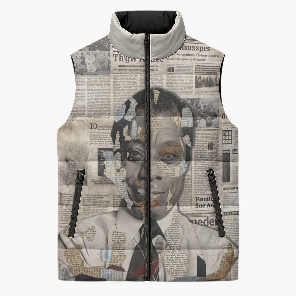 James Baldwin Sleeveless Puffer Jacket Vintage Newspaper Style
