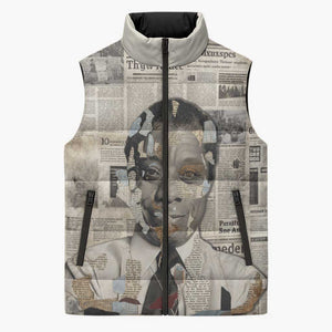 James Baldwin Sleeveless Puffer Jacket Vintage Newspaper Style