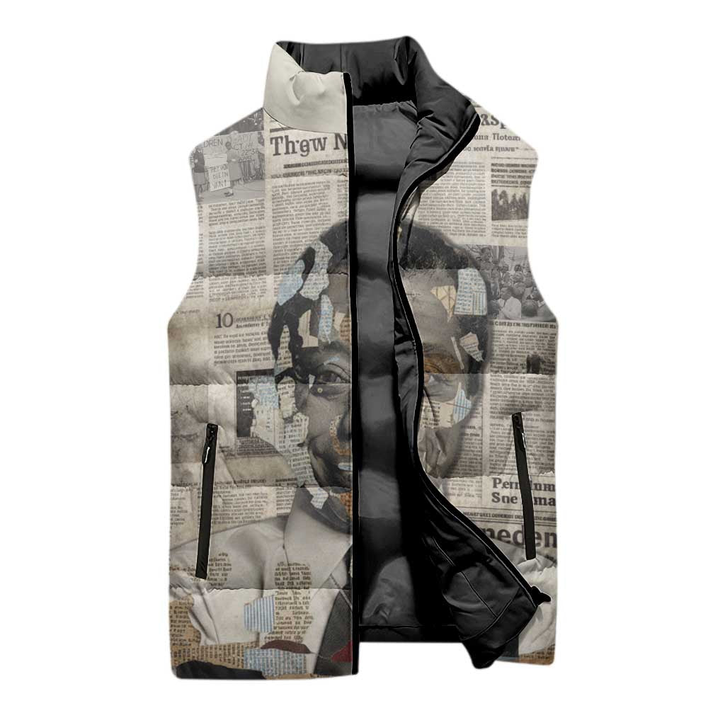 James Baldwin Sleeveless Puffer Jacket Vintage Newspaper Style