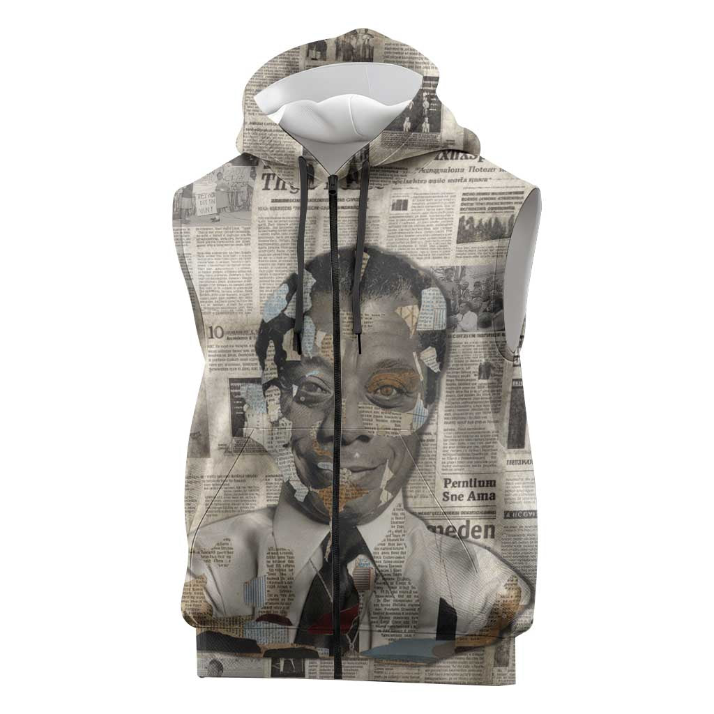James Baldwin Sleeveless Zip Hoodie Vintage Newspaper Style