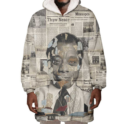 James Baldwin Wearable Blanket Hoodie Vintage Newspaper Style