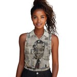 James Baldwin Women Sleeveless Polo Shirt Vintage Newspaper Style