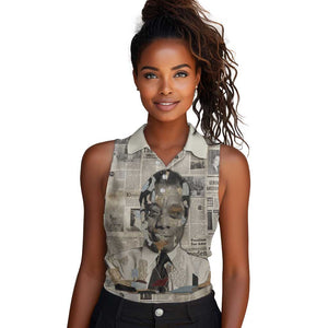 James Baldwin Women Sleeveless Polo Shirt Vintage Newspaper Style