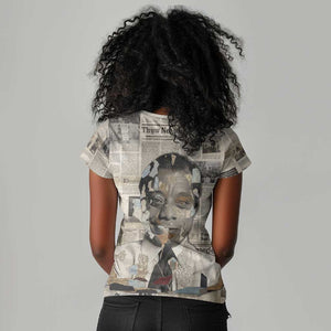 James Baldwin Women V-Neck T-Shirt Vintage Newspaper Style