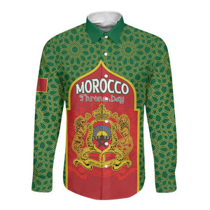Personalized Morocco Fete du Trone Long Sleeve Button Shirt King Lion
