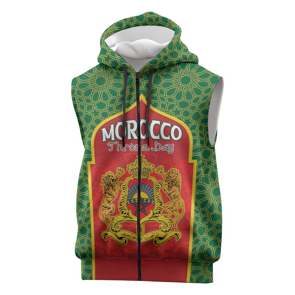 Personalized Morocco Fete du Trone Sleeveless Zip Hoodie King Lion - African Pride