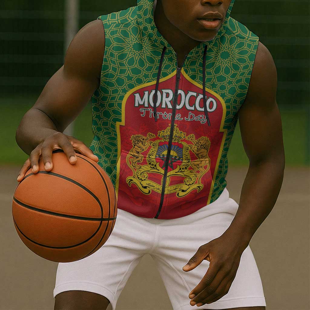 Personalized Morocco Fete du Trone Sleeveless Zip Hoodie King Lion - African Pride