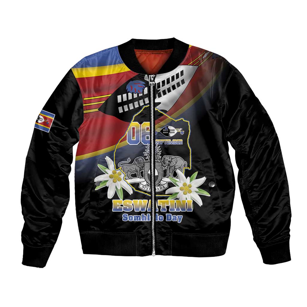 Personalized Eswatini Somhlolo Day Bomber Jacket Coat Of Arms With Map - African Pride