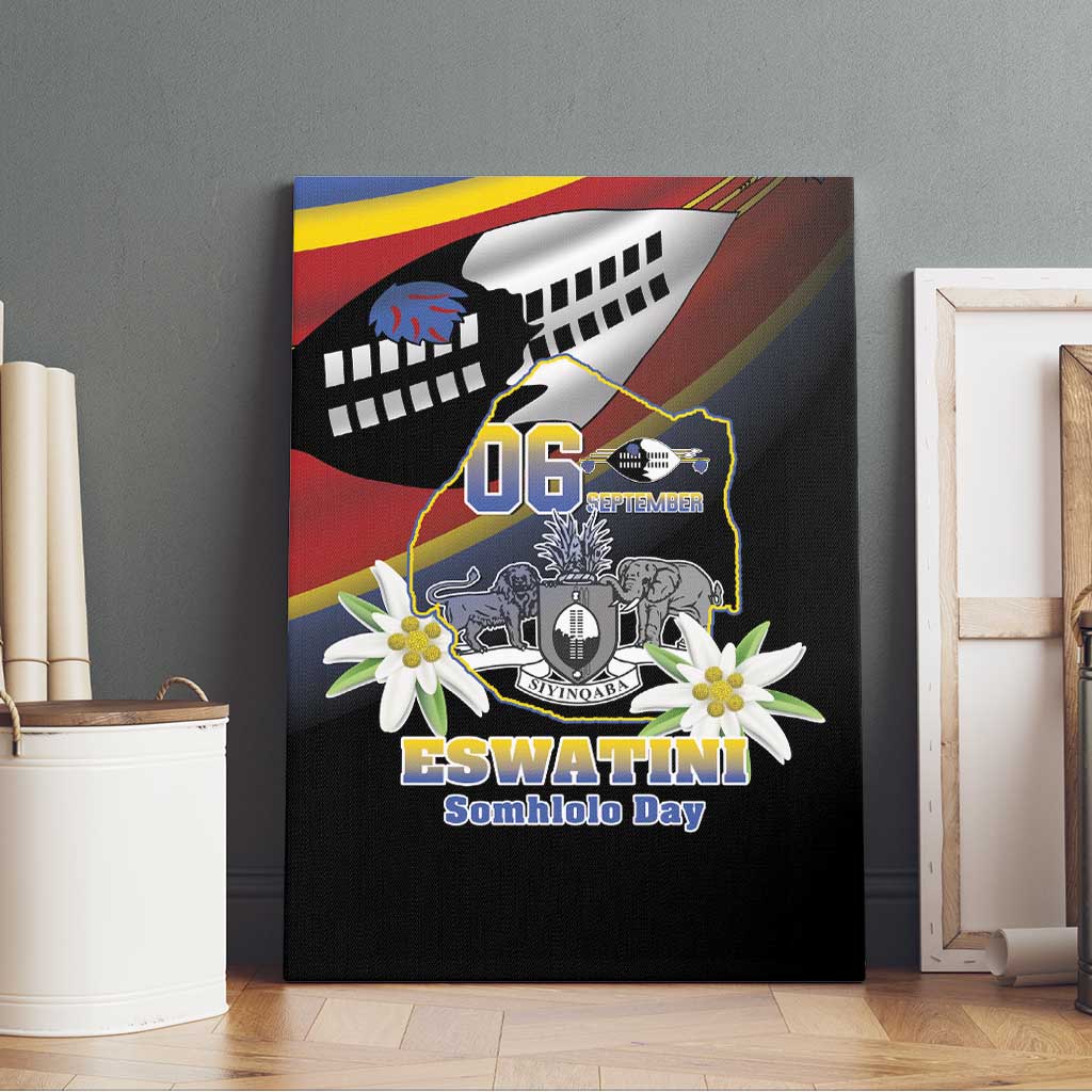 Eswatini Somhlolo Day Canvas Wall Art Coat Of Arms With Map - African Pride