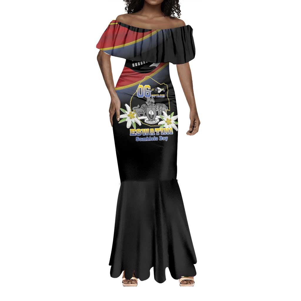 Personalized Eswatini Somhlolo Day Mermaid Dress Coat Of Arms With Map - African Pride