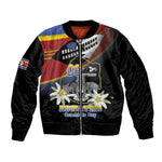 Personalized Eswatini Somhlolo Day Sleeve Zip Bomber Jacket Coat Of Arms With Map - African Pride