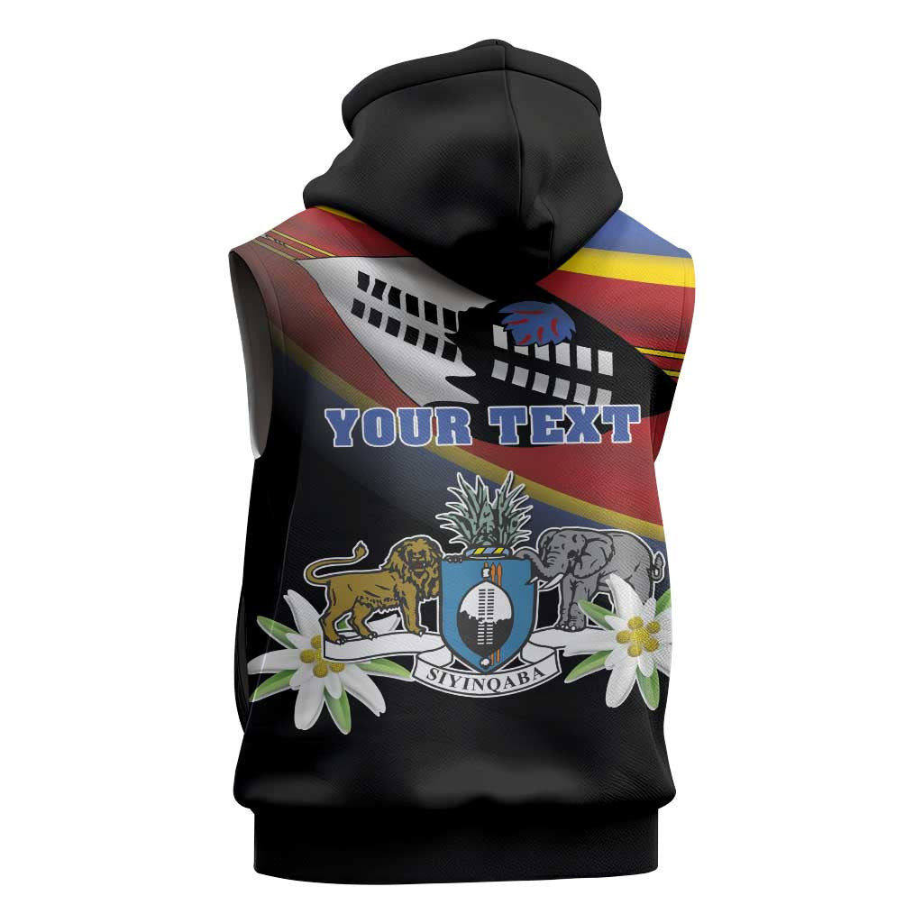 Personalized Eswatini Somhlolo Day Sleeveless Hoodie Coat Of Arms With Map - African Pride