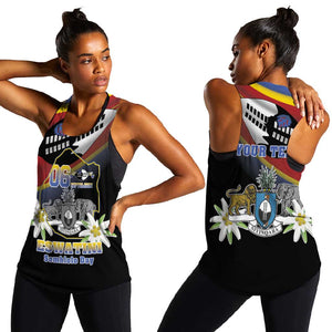Personalized Eswatini Somhlolo Day Women Racerback Tank Coat Of Arms With Map - African Pride