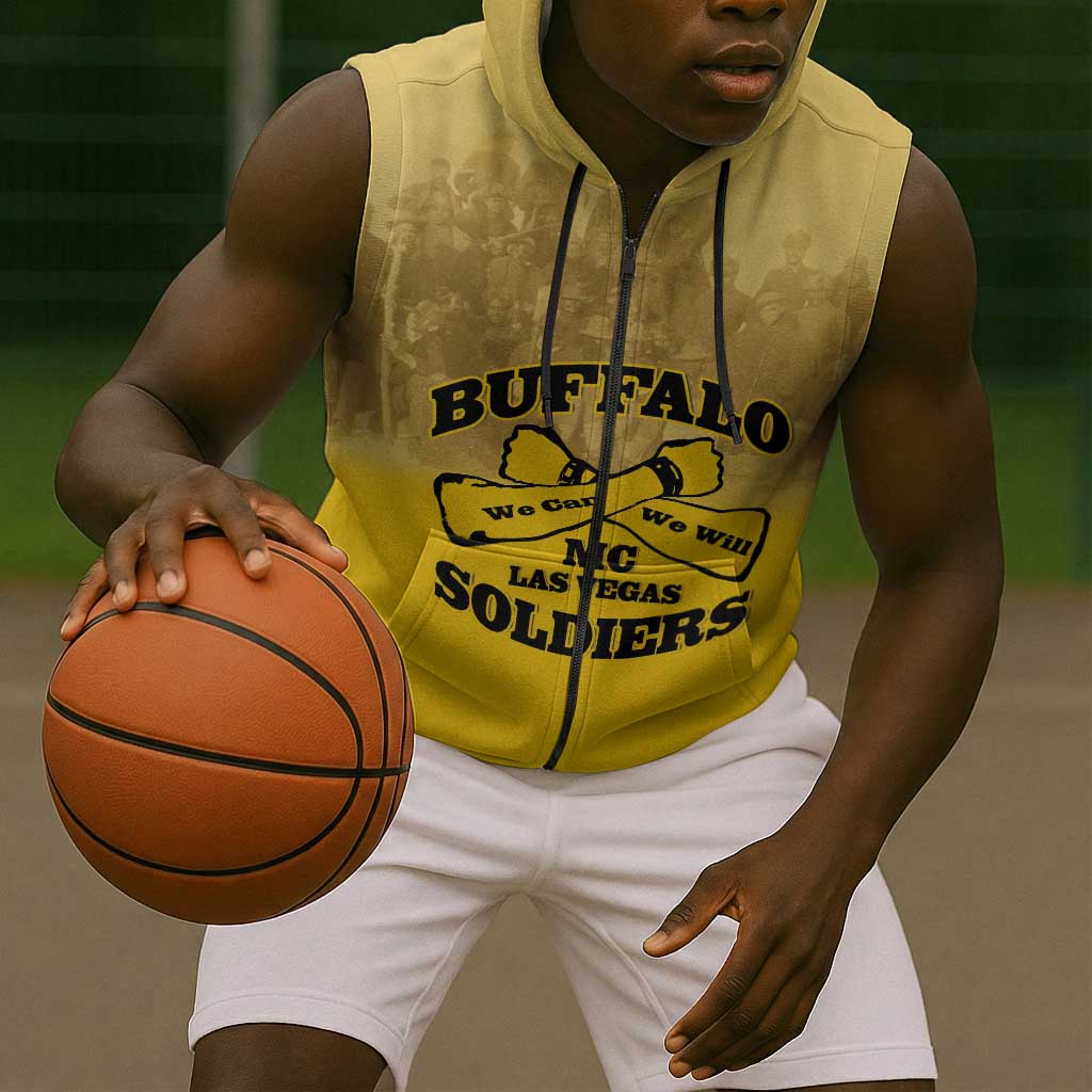 Personalized Buffalo Soldier Sleeveless Zip Hoodie African American Heroes - Yellow - African Pride