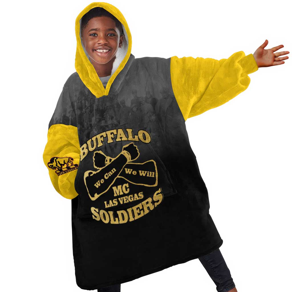 Personalized Buffalo Soldier Kid Wearable Blanket Hoodie African American Heroes - Black - African Pride