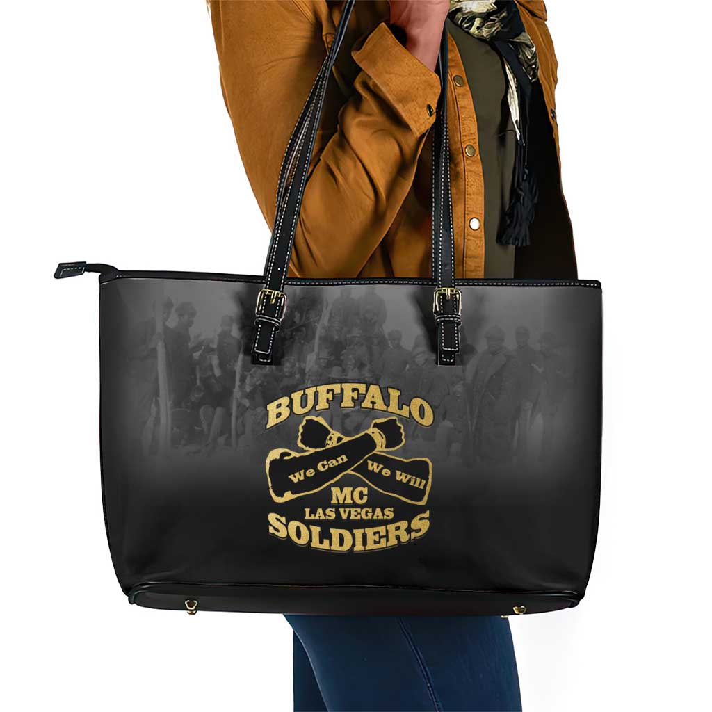 Buffalo Soldier Leather Tote Bag African American Heroes - Black - African Pride