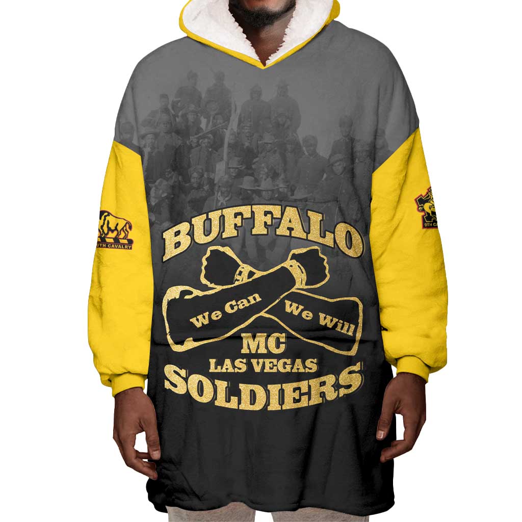 Personalized Buffalo Soldier Wearable Blanket Hoodie African American Heroes - Black - African Pride